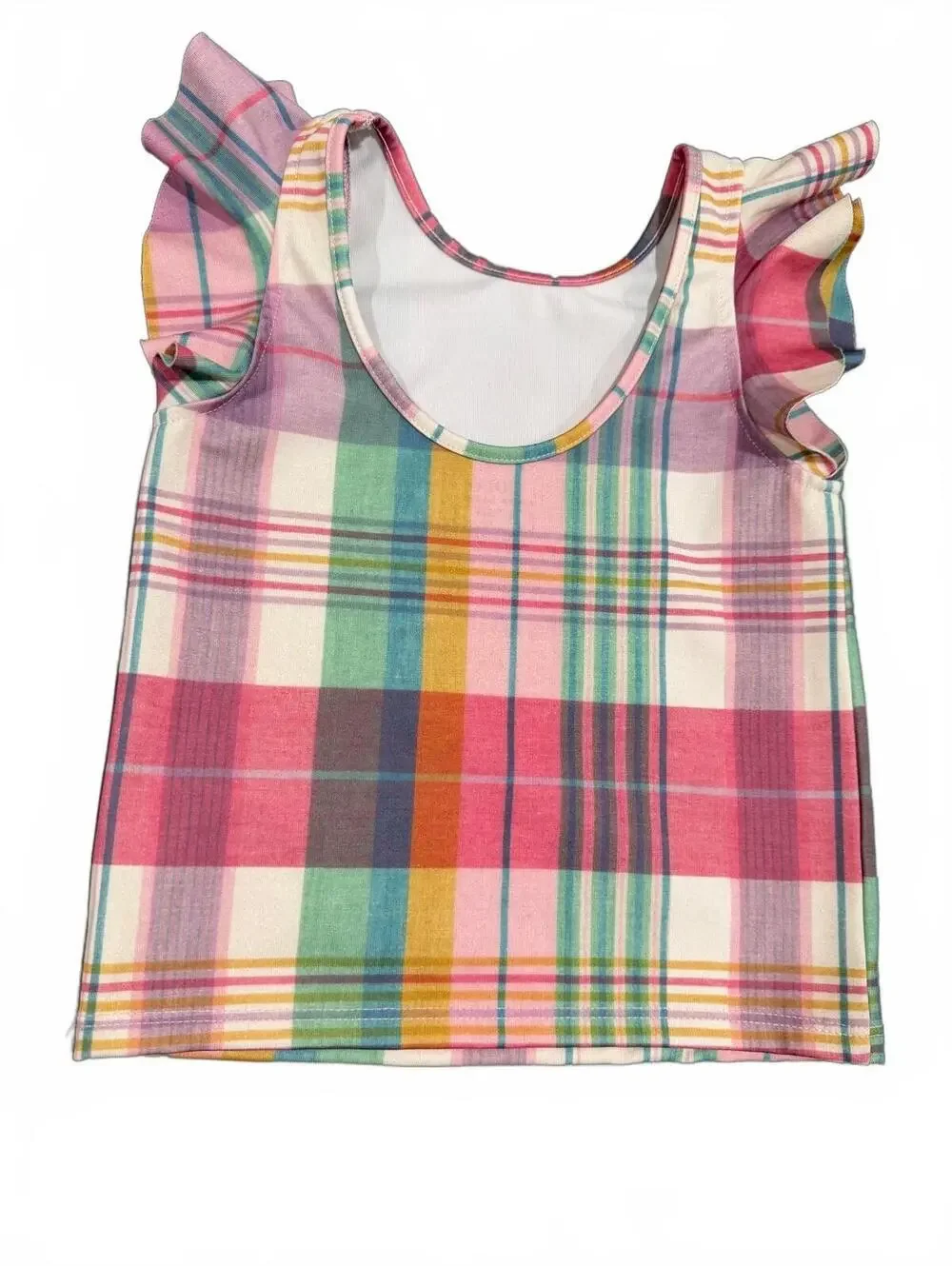 Polo Ralph Lauren Girls' Pink Multi Plaid Ruffle Sleeve Tank Top Size 5